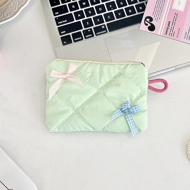 Light Blue Bowknot Decorated Portable Travel Makeup Bag Multipurpose Cosmetic Organizer - Image 3